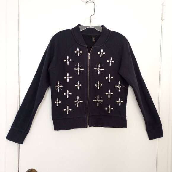 Banana Republic Navy Embellished Zip Front Sweatshirt Bomber Jacket - Picture 1 of 12